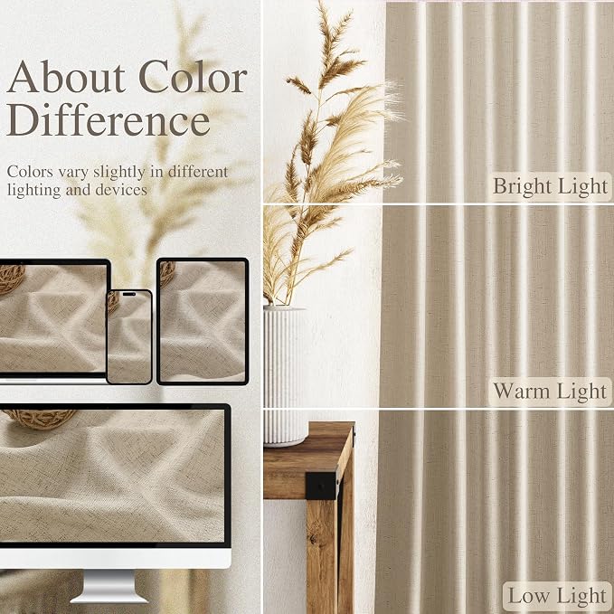 Taupe Burlywood Linen Curtains for Living Room 100 Inches Long Light Filtering - Image 3