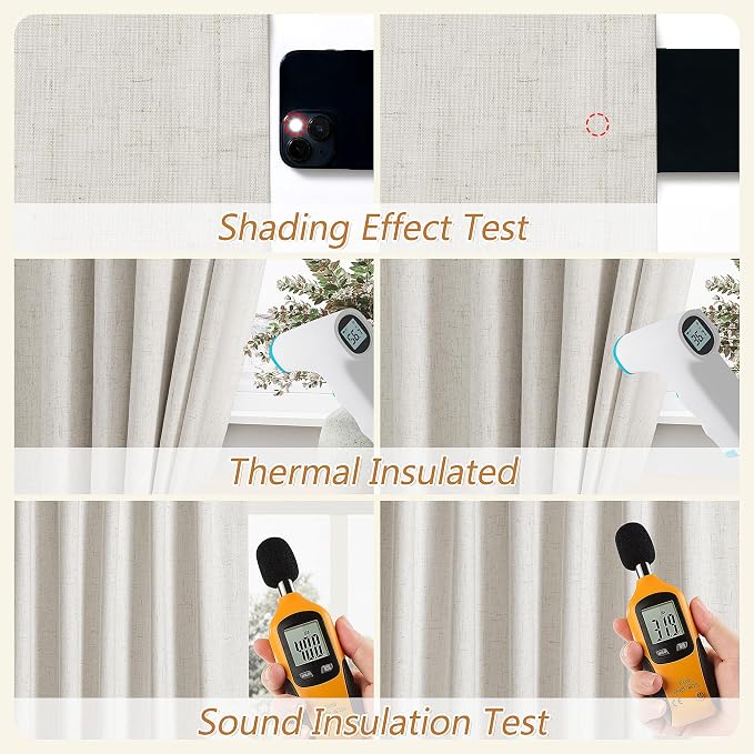 100% Blackout Linen Curtains for Bedroom 96 inches Long, Thermal Insulated Room - Image 5