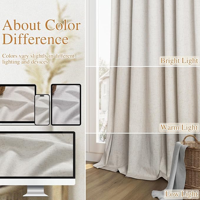 Light Beige 100% Blackout Curtains 102 Inch Length 2 Panels Set - Image 7