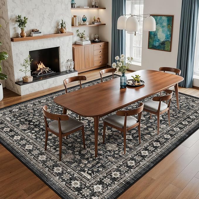 Grey Area Rug 6x9 for Living Room Bedroom | Low Pile; Non Slip;Machine - Image 4