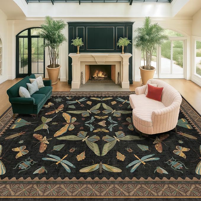 Black Washable Insect Area Rugs 8x10 - Image 8