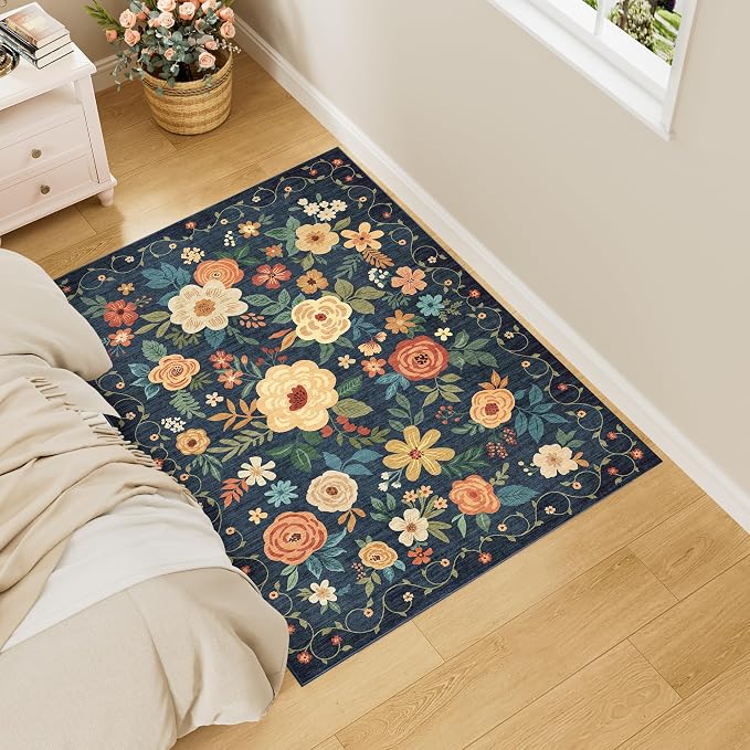 DUKINO 3x4 Area Rug, Floral Washable Rug by DUKINO