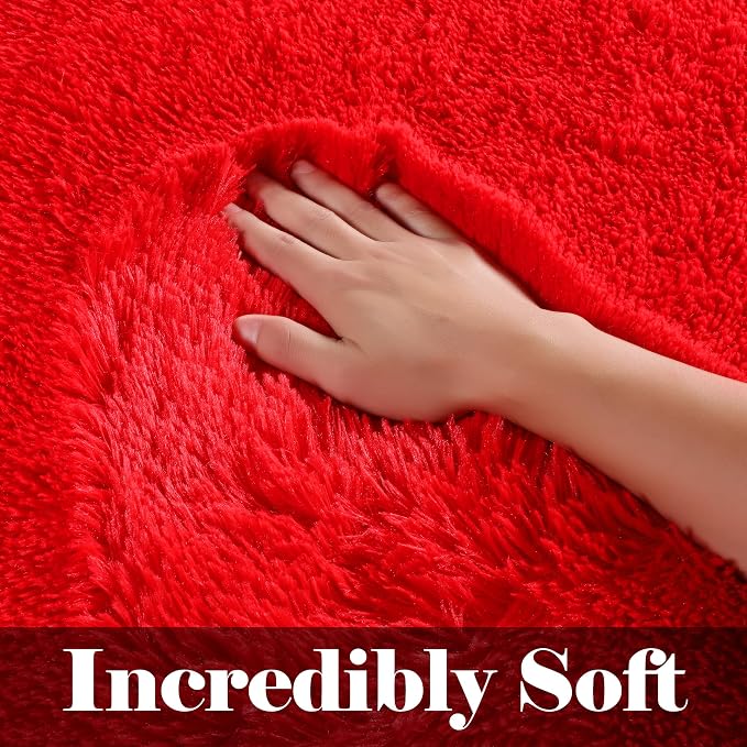 Red Area Rugs for Bedroom Living Room, Fluffy 4x6 Indoor Bedside Floor Throw Rug - Image 3