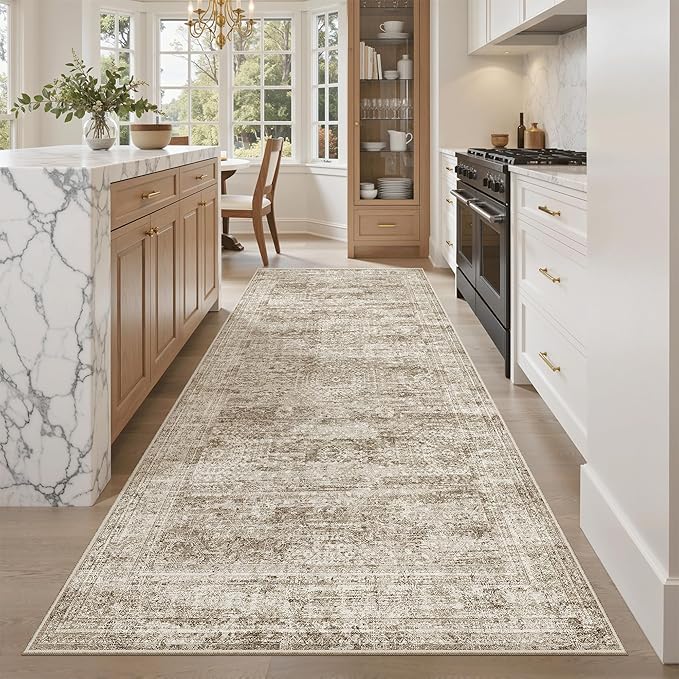 Soalmost Washable 4x8 Hallway Runner Rug Non-Slip Kitchen Entry Rugs Brown | by Soalmost