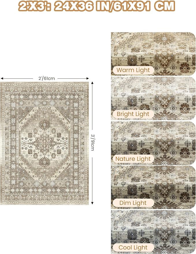 2x3 Entryway Rug Vintage Washable Rug Runner - Image 2