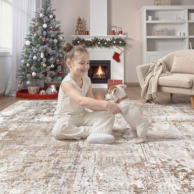 UERMEI Square Area Rugs : Washable 5x5 Neutral Modern Abstract Carpet - Image 4