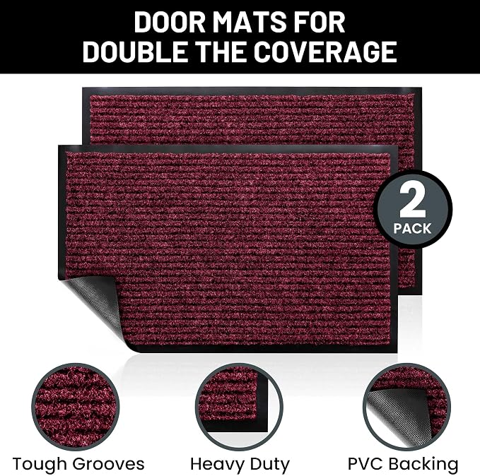 Front Door Mat, Indoor Outdoor Welcome Entryway Entrance Doormat, 48x36 Red | - Image 2