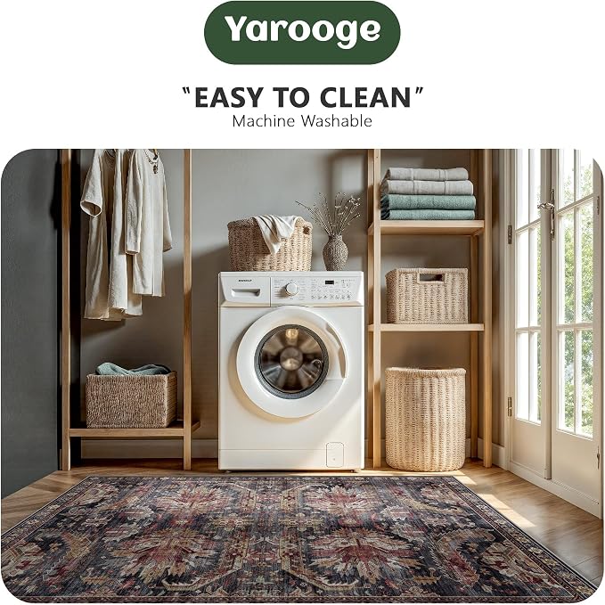 8x10 Area Rugs, Vintage Retro Soft Washable Rug, Non-Slip Low Pile Rugs - Image 5