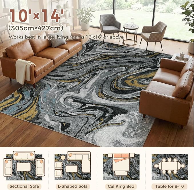 DMOYEST 10x14 Area Rug for Living Room-Washable Neutral Modern Abstract Rugs - Image 2