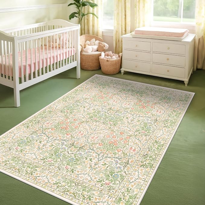 Beige Green 4x6 Washable Area Rug - Image 7