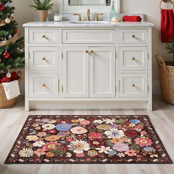 Black Brown Floral Area Rug 4x6 - Image 5