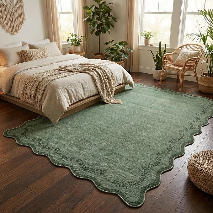 GarveeHome Scalloped Area Rugs 8x10 Large Green Washable Living Room Rug | Soft - Image 2