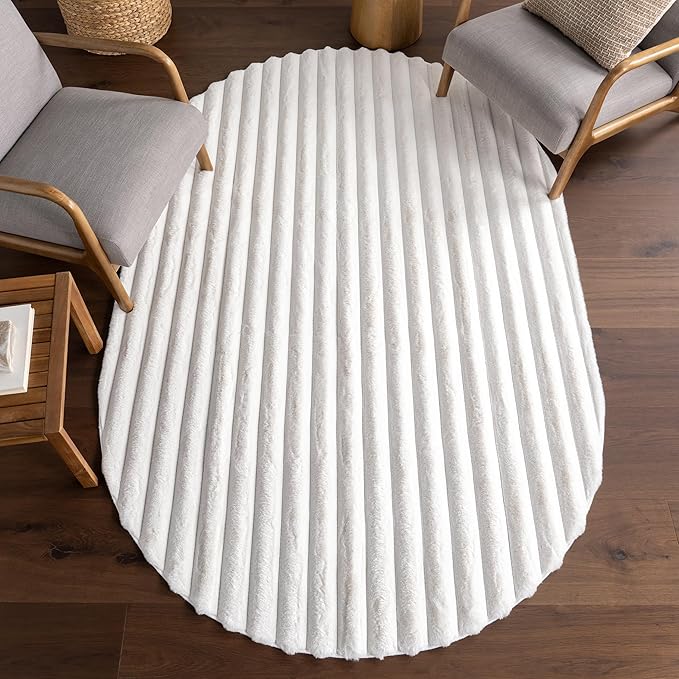 nuLOOM Kai Off White Striped Washable Area Rug, Oval 5' x 8' | Nuloom Kai by nuLOOM