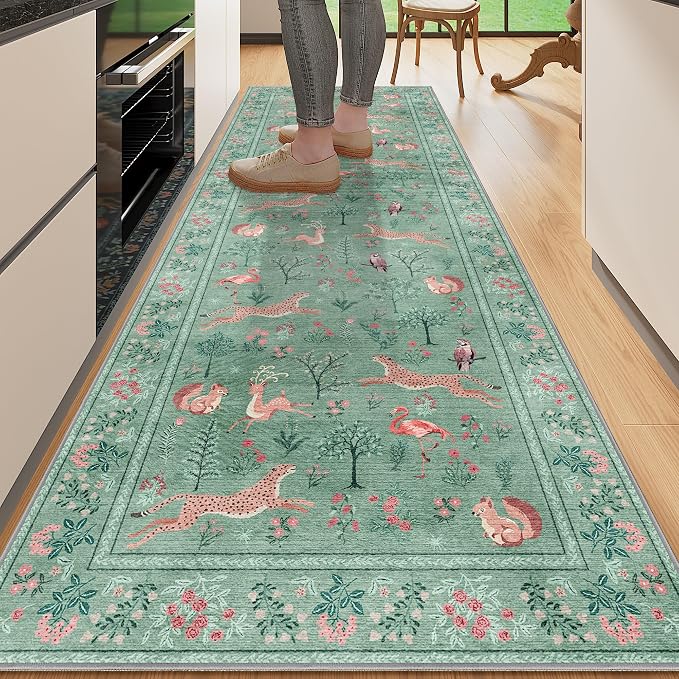 DUKINO 2.6x8 Rug for Hallway, Washable Kitchen Runner Rug Non Slip, Teal | Low by DUKINO