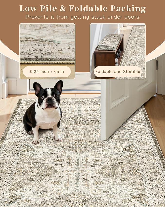 Madane Hallway Runner 3x8, Kitchen Rugs Washable Entry Rug, Ivory/Brown | - Image 7