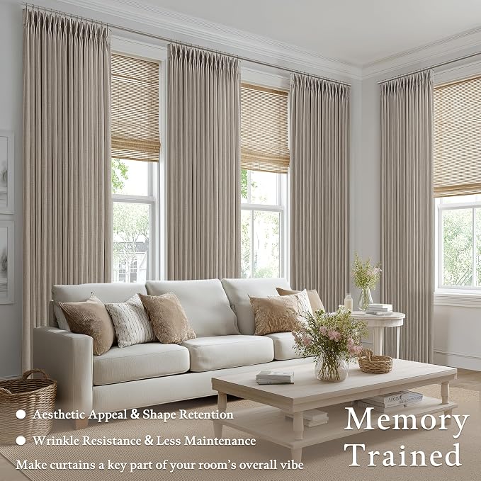 Burlywood Linen Pleated Semi Sheer Curtains 80 Inches Long 50 Inch Wide | Taupe - Image 2