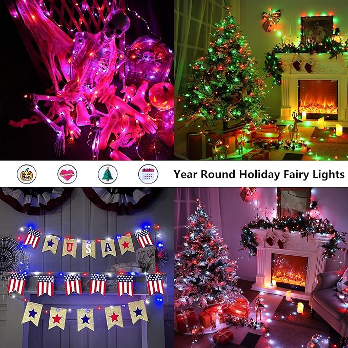 BrizLabs Christmas Fairy String Lights, 33ft 100 LED Color Changing Christmas Fairy Lights with Remote Timer, USB Rainbow Xmas Light Music Sync RGB Twinkle Light for Xmas Halloween Home Party Wedding