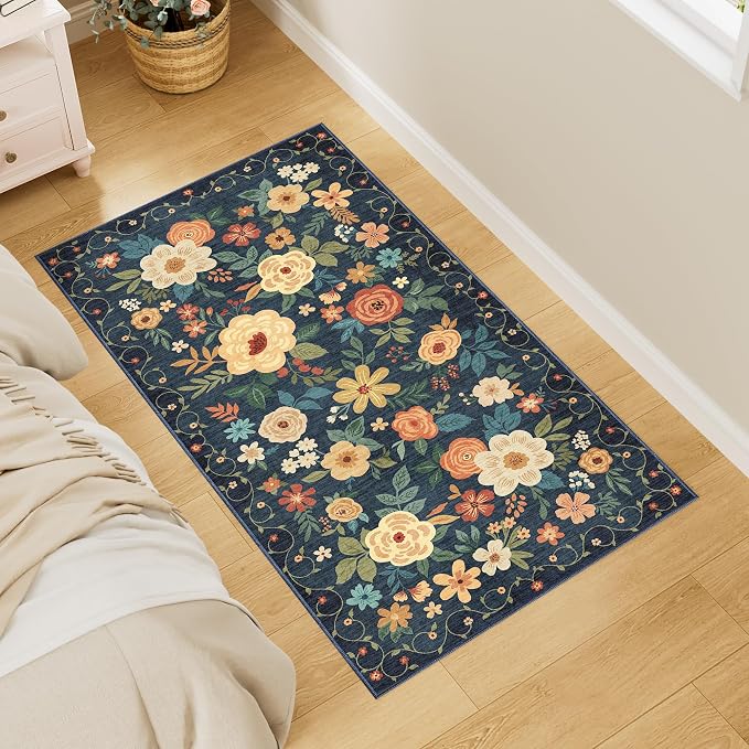 DUKINO 2x4 Entryway Rug, Floral Washable Kitchen Rugs Non Slip, Soft Indoor - Image 3