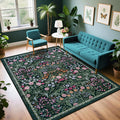 PLHXFR 6x9 Area Rug Living Room: Floral Washable Boho Carpet Dark Green | by PLHXFRSoftAreaRugs
