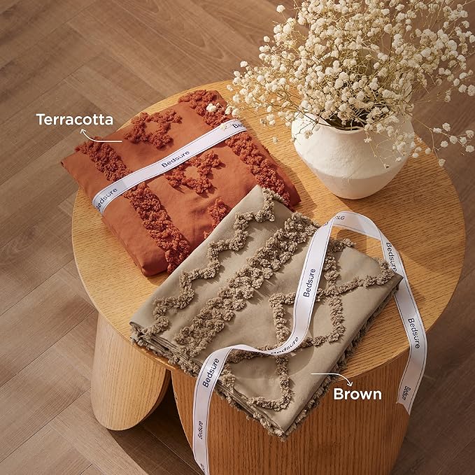 Bedsure Tufted Boho Comforter Set California King - Terracotta Boho Bed Set, GentleSoft™ 3 Pieces Farmhouse Shabby Chic Embroidery Bedding, Gifts for Woman, Soft Jacquard Comforter for All Seasons