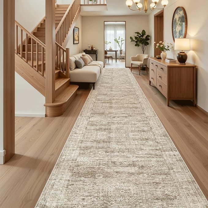 Soalmost Washable 3x18 Hallway Runner Rug Non-Slip Kitchen Entry Rugs Brown | - Image 2