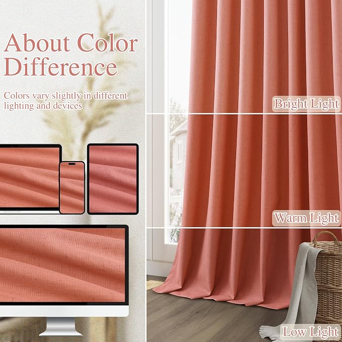 Coral 100% Blackout Linen Curtains 120 Inch Length 2 Panels Set - Image 8