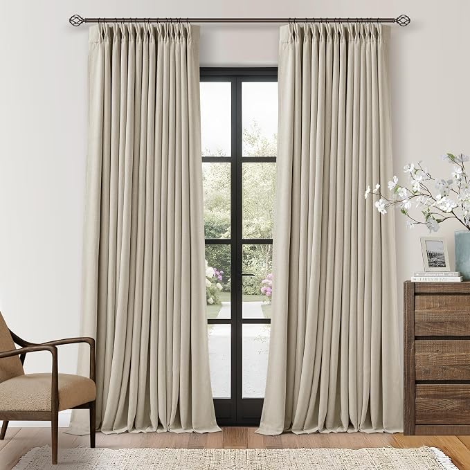 Pinch Pleat Beige 120 Inch Blackout Curtains by Twodrapes