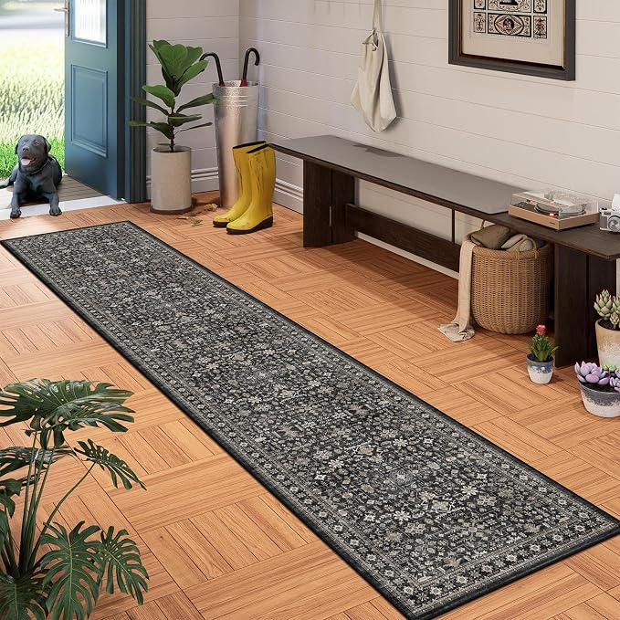 Grey Floral Hallway Runner Rug 2x10 - Image 3