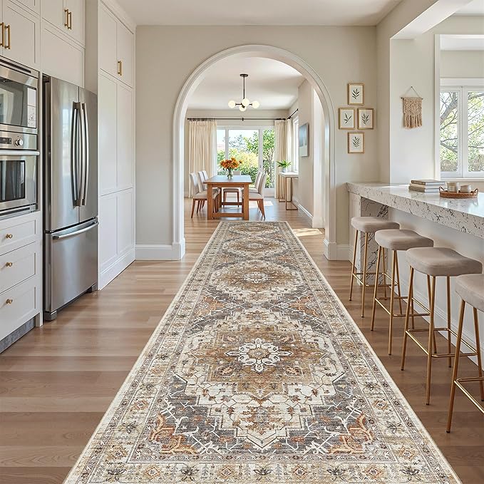 Madane Hallway Runner Rug 3x16 Washable Kitchen Runners Long, Turmeric/Grey | by Madane