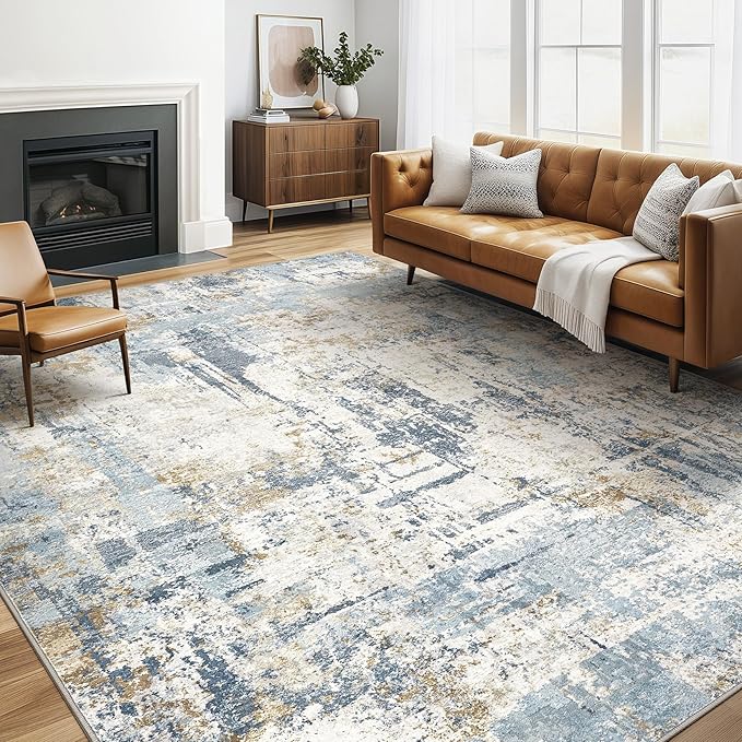 LOONGRUG 5x8 Area Rug Washable Neutral Modern Living Room Rugs Blue | Abstract by LOONGRUG