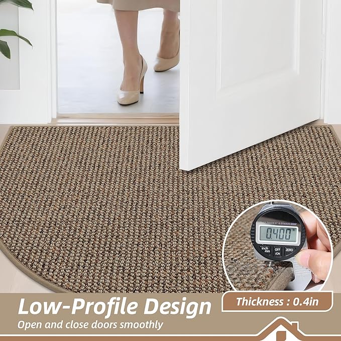 BEQHAUSE Dirt Trapper Door Mat 17" x 30" Half Circle Non Slip Rugs, Taupe | - Image 5