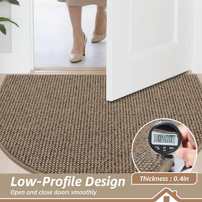 BEQHAUSE Dirt Trapper Door Mat 26" x 40" Half Circle Non Slip Rugs, Taupe | - Image 5