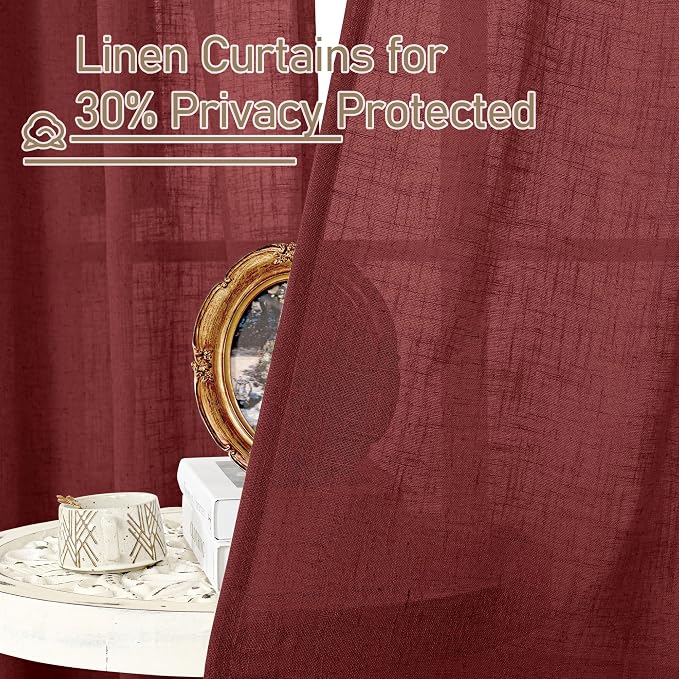 72 inch Red Linen Textured Curtains - Image 5