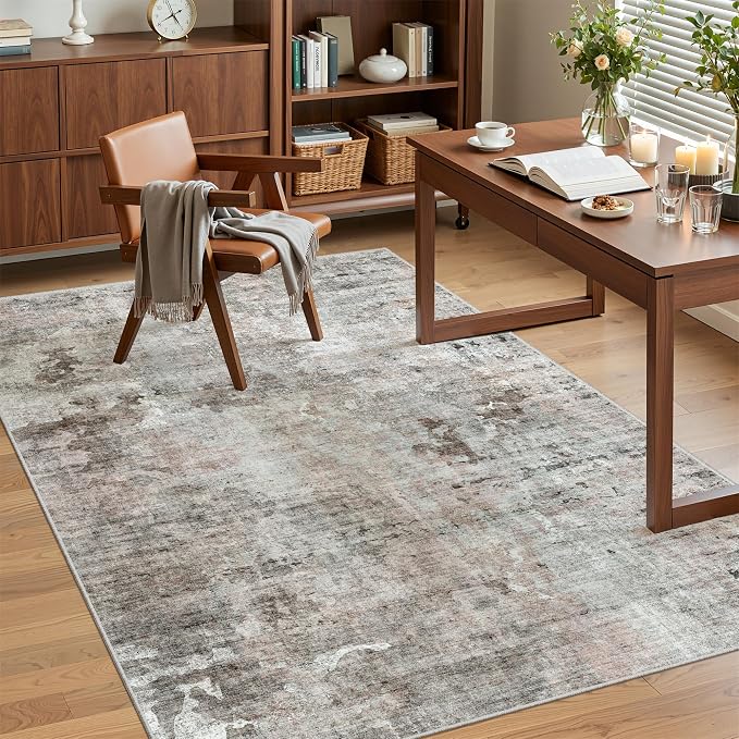 Soalmost Abstract 3x5 Rugs, Small Kitchen Entryway Area Rug Pink/Grey | Vintage - Image 3