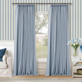 Light Blue Linen Memory Trained Black Out Pleated 105 Inch Curtains 2 Panel | by Twodrapes