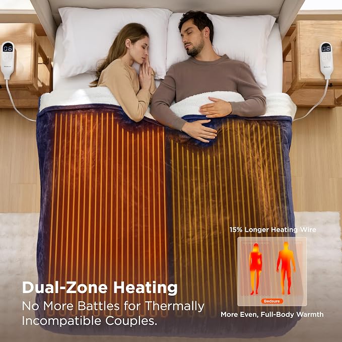 Bedsure Heated Blanket King Size, Dual Control Electric Blanket, 6 Heat/6 Timer - Image 3