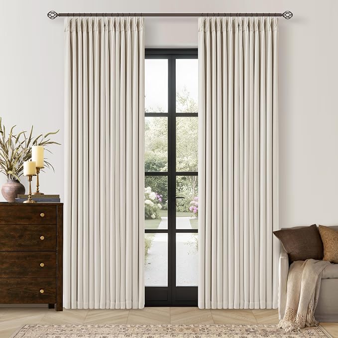 Pinch Pleated 100% Blackout Thick Linen Curtains 84 Inch Long Natural | Thick by Twodrapes