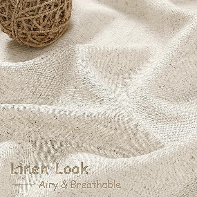 Warm Beige Linen Curtains 84 Inch Length 2 Panels Set - Image 3