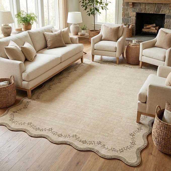 GarveeHome 5x7 Scalloped Area Rug Jute Washable Bedroom Living Room Rug | Soft - Image 8