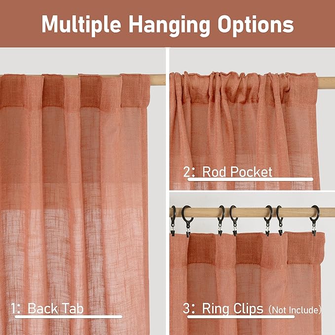 Terracotta Linen Curtains for Small Windows 45 inch, 34 x 45 Inch | Light - Image 3