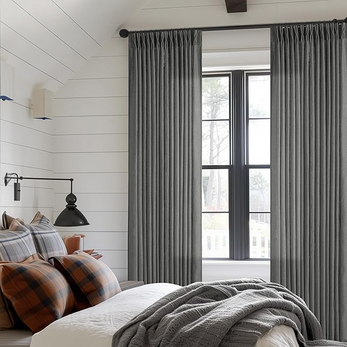 Charcoal Grey Pinch Pleated Linen Sheer Curtains 90 Inches Long 2 Panels | - Image 6