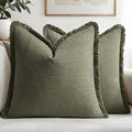 MIULEE Linen Fringe Decorative Euro Throw Pillow Covers Olive Green 28x28 | Set by MIULEE