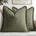 MIULEE Boho Linen Fringe Decorative Throw Pillow Covers Olive Green 18x18 | Set by MIULEE