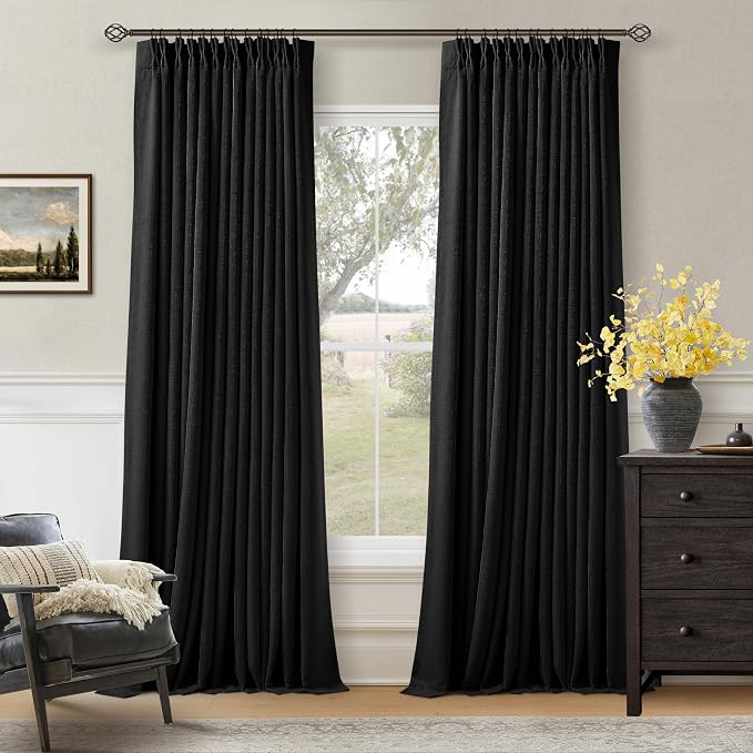 Black 120 Inch Pinch Pleated 100% Blackout Curtains by Twodrapes