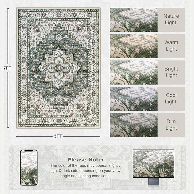 5x7 Area Rugs Living Room: Washable Rug - Image 2