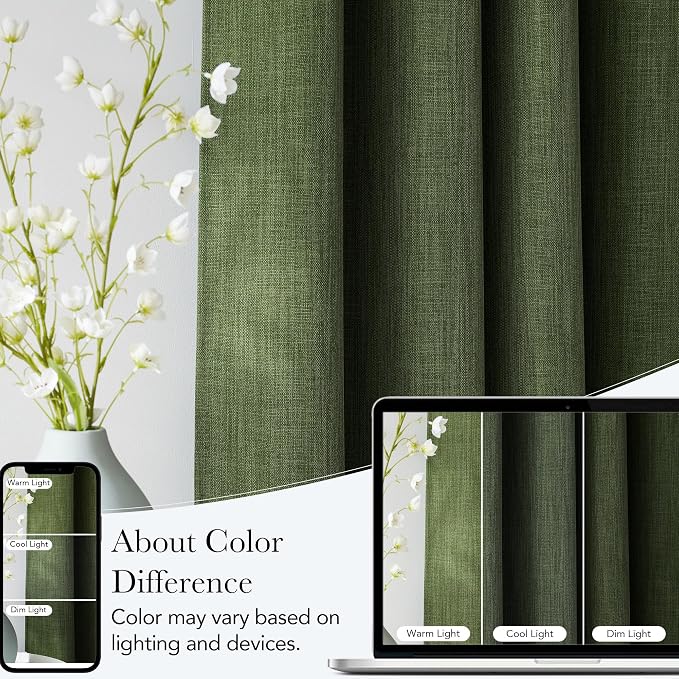 NICETOWN Froest Green Faux Linen Room Darkening Rod Pocket Curtains 63 inch - Image 5