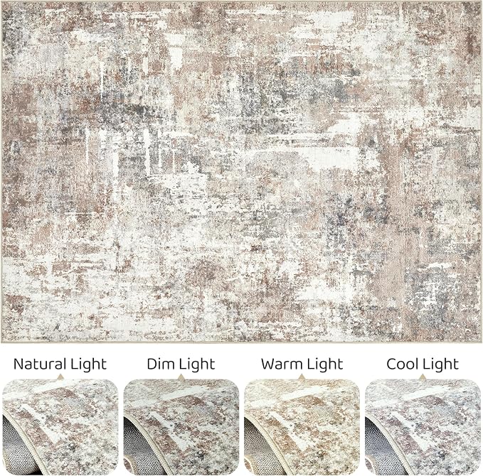 LOONGRUG 4x6 Area Rug Machine Washable Neutral Modern Abstract Rugs Brown | - Image 9