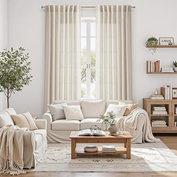 Extra Long Warm Beige Linen Curtains 120 Inch - Image 4
