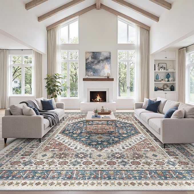 10x14 Area Rugs for Living Room, Large Washable Rug, Dining Room, Low Pile by Zesthome