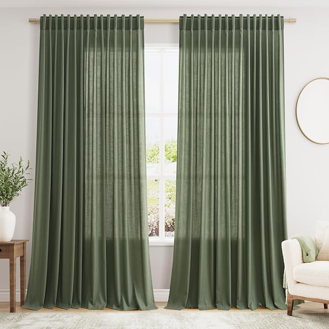 Extra Wide Linen Curtains for Living Room 108 Inch Length for Room Divider by Nanspring